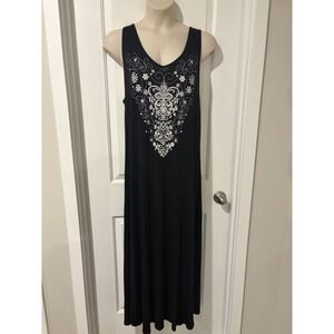 SJS Black Maxi Tank Dress~ 2X~Studded Embellished Scoop Nk Knit Beach Resort